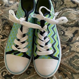 XOLO teal and navy patterned sneakers. NWOT